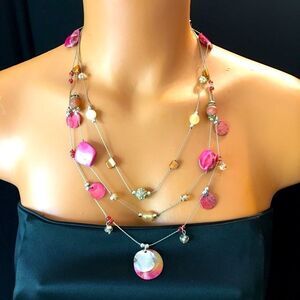 Bundle Sale 3 for $15 | Multi-Strand Necklace | Pink and Beige Accents